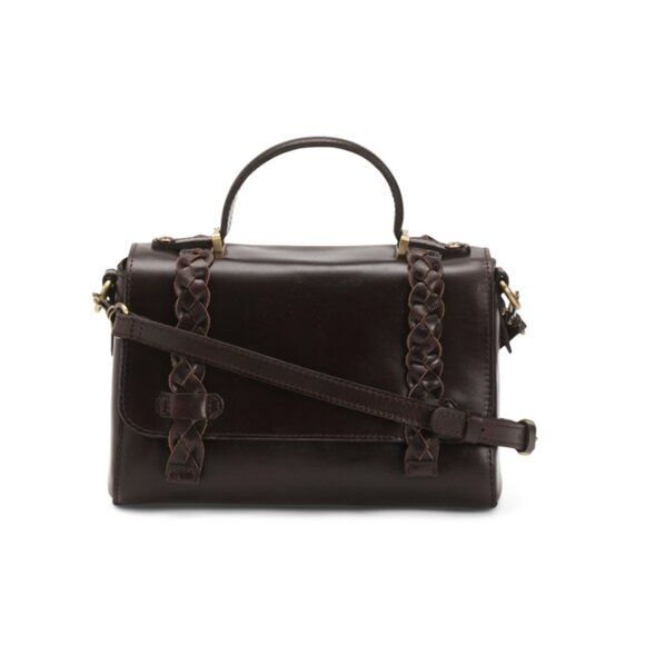 PATRICIA NASH Chocolate Leather Dakota Top Handle Satchel With Shoulder Strap